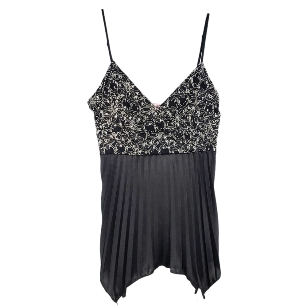 VINTAGE Y2K pleated lace tank top shimmer glitter